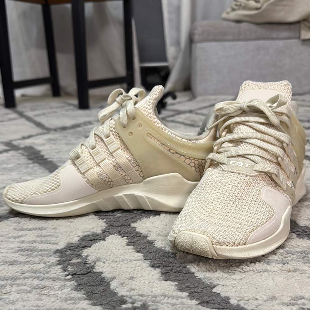 Adidas Cream Athletic Shoes with Knit Upper